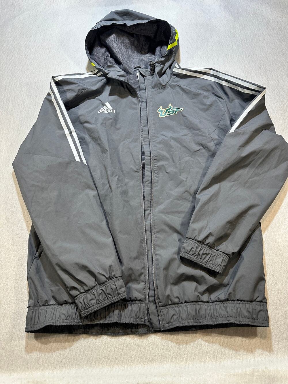 Adidas USF Bulls Men’s XL Gray Hooded Windbreaker Jacket Full Zip NCAA